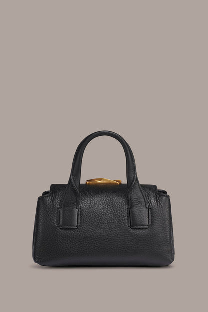 AMAGANSETT LEATHER MINI SATCHEL BAG - Black / Gold