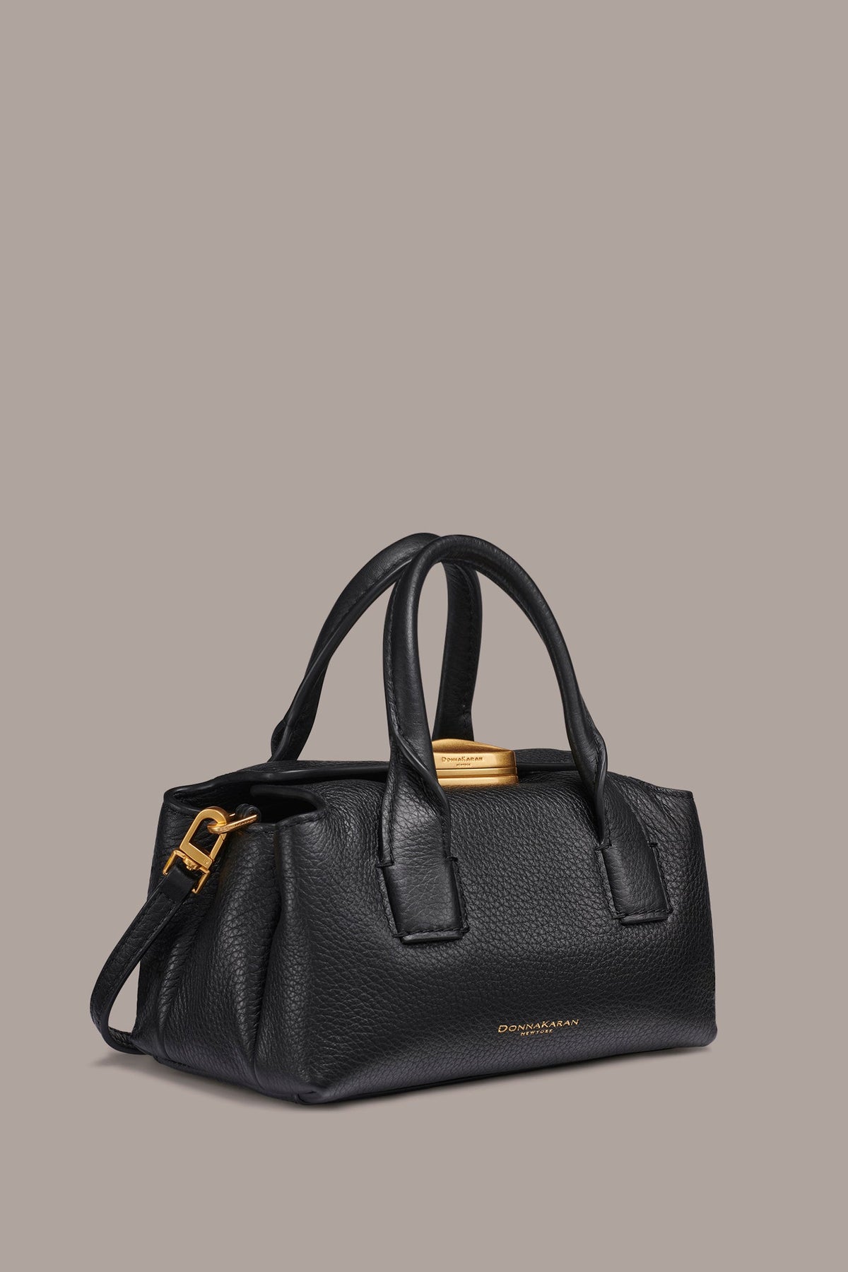 AMAGANSETT LEATHER MINI SATCHEL BAG - Black / Gold