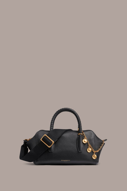 CHANTILLY LEATHER MINI SATCHEL BAG - Black / Gold