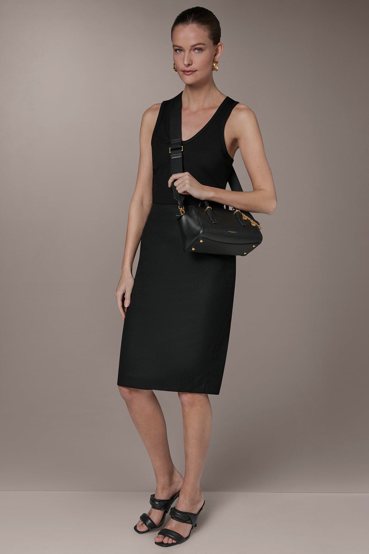 CHANTILLY LEATHER MINI SATCHEL BAG - Black / Gold