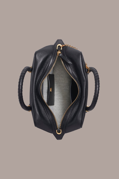 CHANTILLY LEATHER MINI SATCHEL BAG - Black / Gold