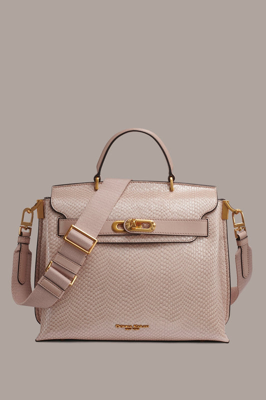 BRIDGEHAMPTON SNAKE-EFFECT LEATHER SATCHEL BAG - Snow Petal