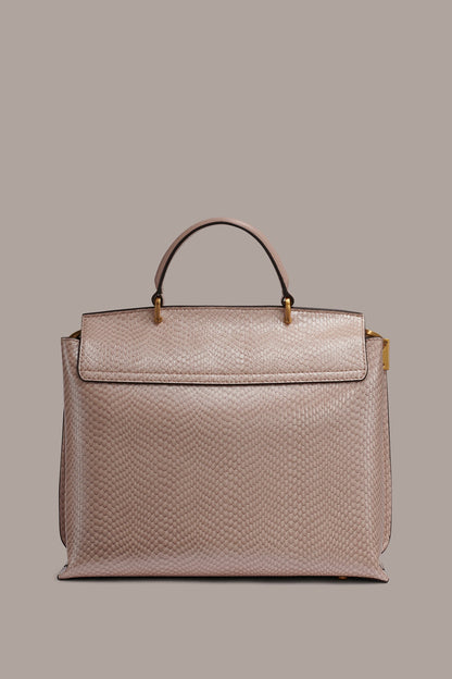 BRIDGEHAMPTON SNAKE-EFFECT LEATHER SATCHEL BAG - Snow Petal