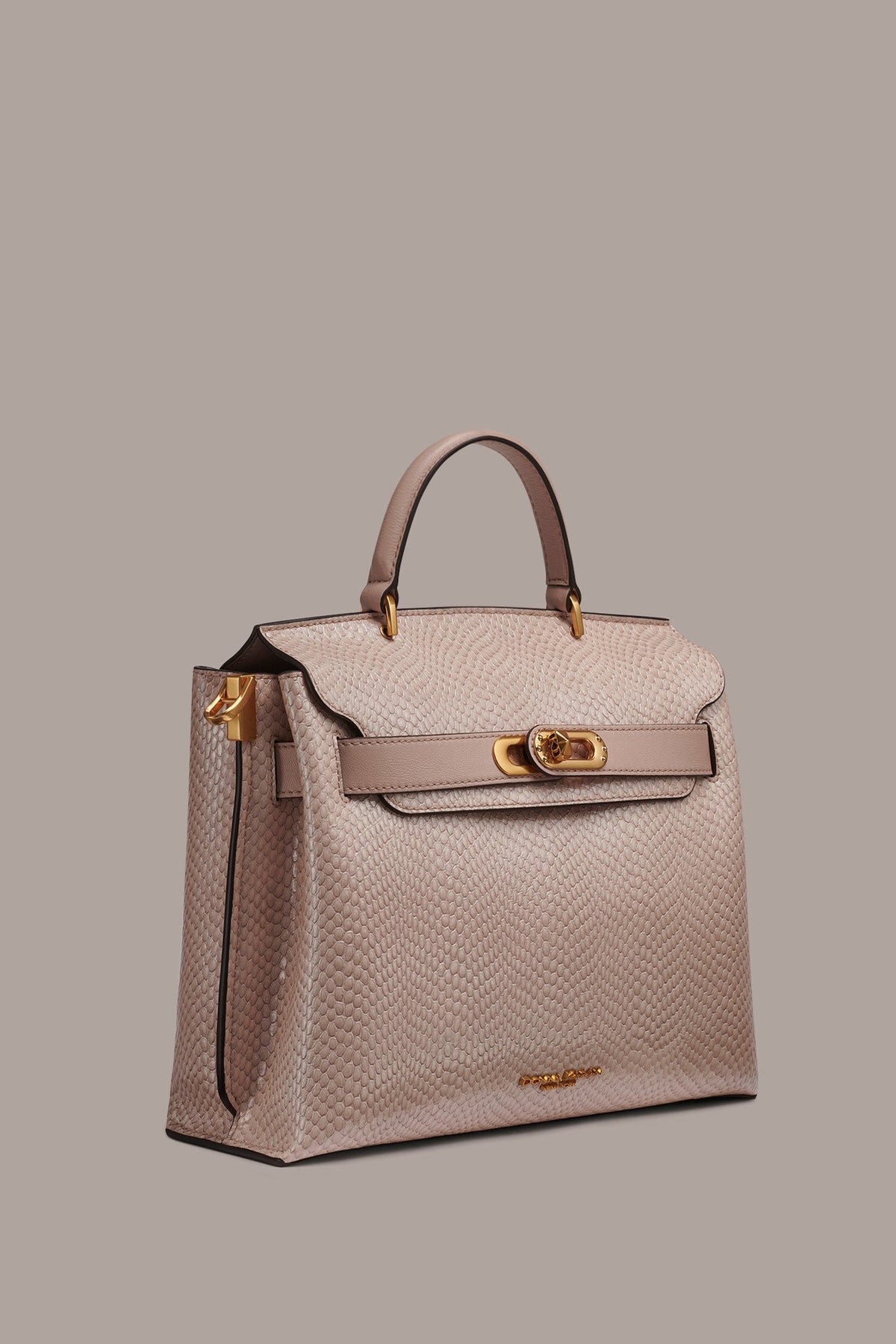BRIDGEHAMPTON SNAKE-EFFECT LEATHER SATCHEL BAG - Snow Petal