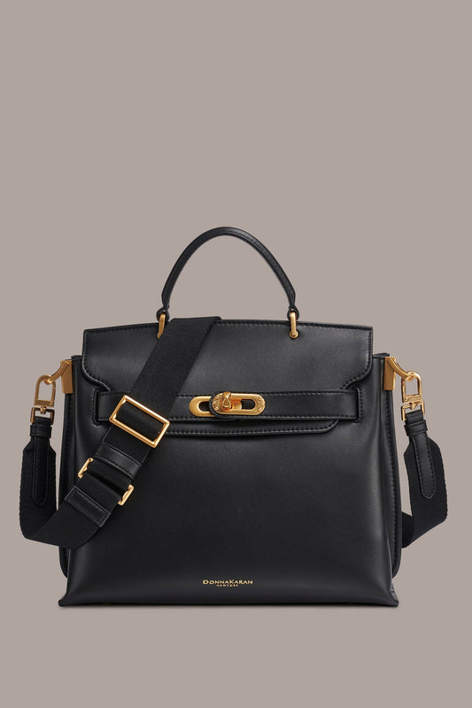BRIDGEHAMPTON LEATHER SATCHEL BAG - Black / Gold