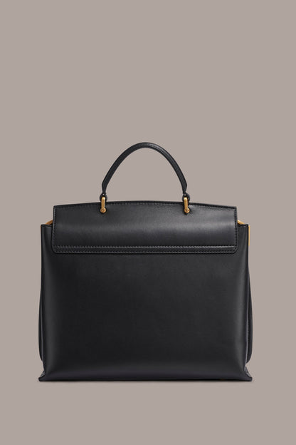 BRIDGEHAMPTON LEATHER SATCHEL BAG - Black / Gold