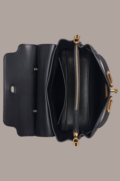 BRIDGEHAMPTON LEATHER SATCHEL BAG - Black / Gold