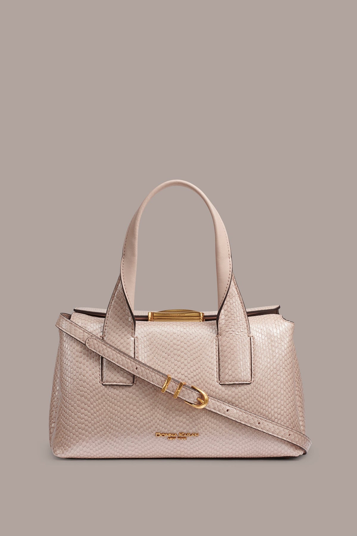 AMAGANSETT SNAKE-EFFECT LEATHER SATCHEL BAG - Snow Petal