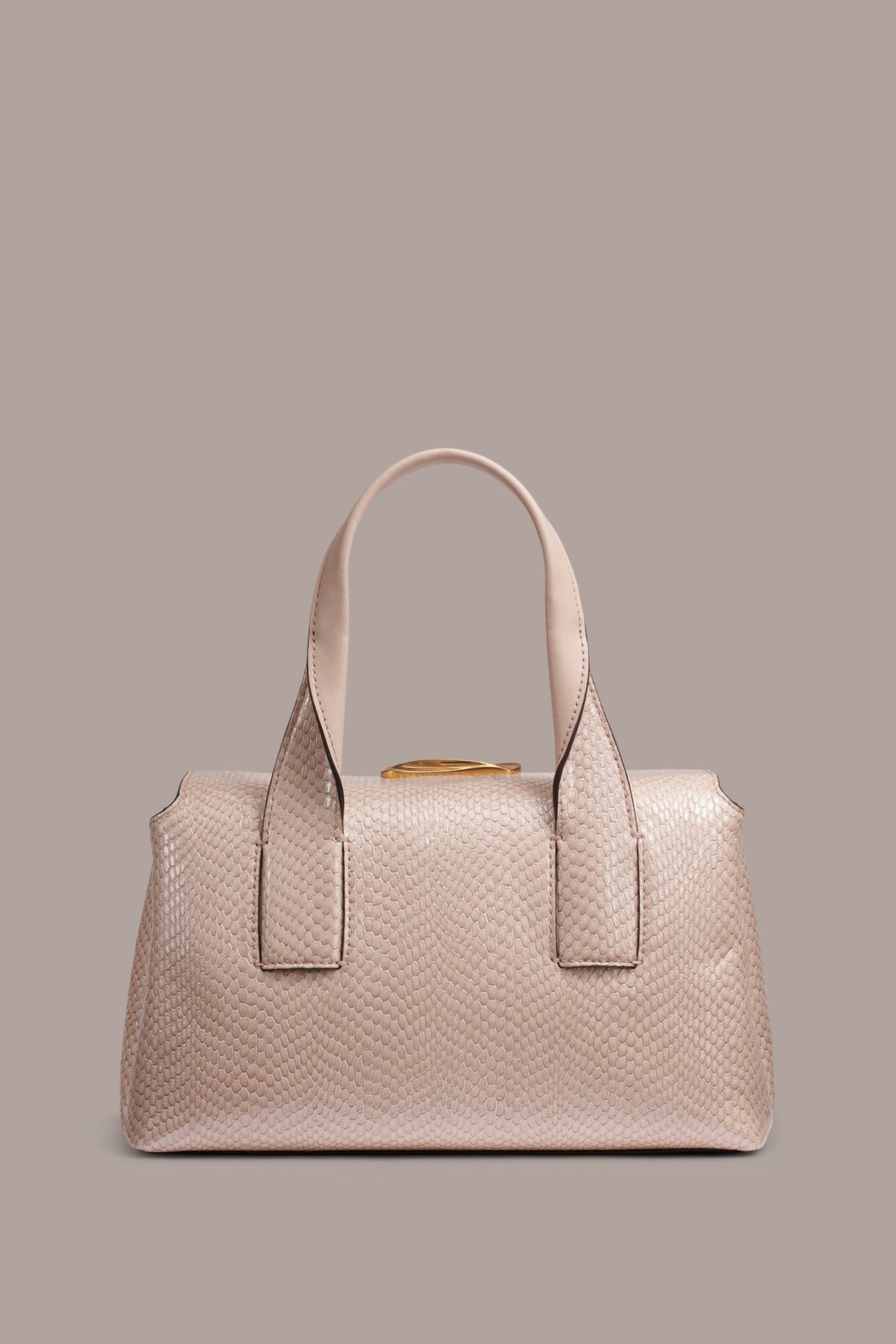 AMAGANSETT SNAKE-EFFECT LEATHER SATCHEL BAG - Snow Petal