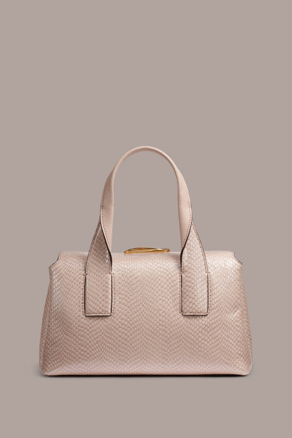 AMAGANSETT SNAKE-EFFECT LEATHER SATCHEL BAG - Snow Petal