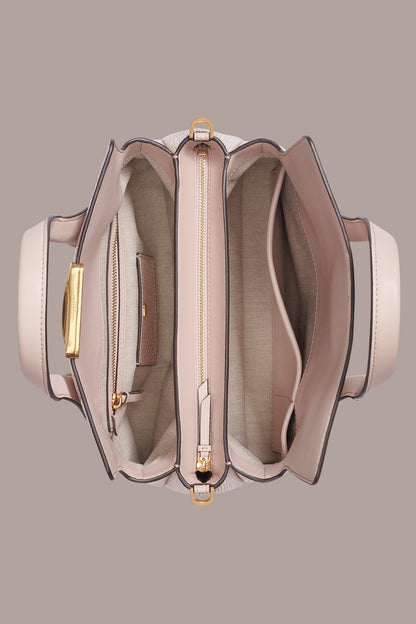 AMAGANSETT SNAKE-EFFECT LEATHER SATCHEL BAG - Snow Petal