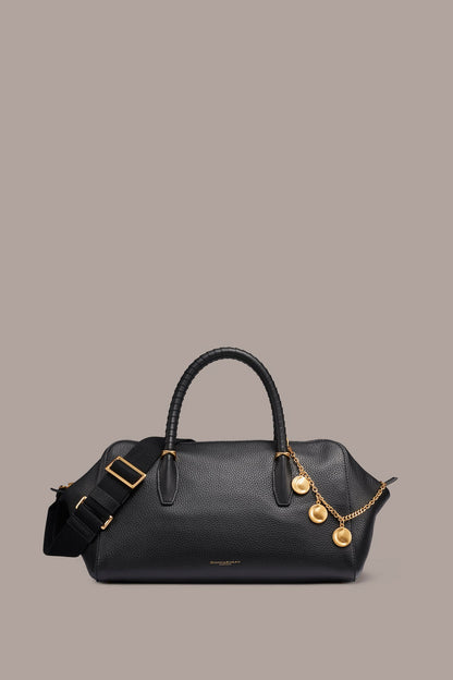 CHANTILLY LEATHER SATCHEL BAG - Black / Gold