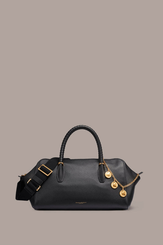 CHANTILLY LEATHER SATCHEL BAG - Black / Gold