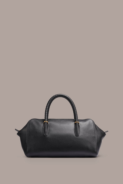 CHANTILLY LEATHER SATCHEL BAG - Black / Gold