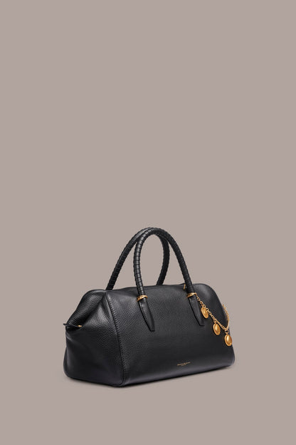 CHANTILLY LEATHER SATCHEL BAG - Black / Gold