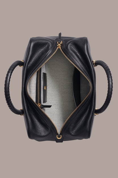 CHANTILLY LEATHER SATCHEL BAG - Black / Gold