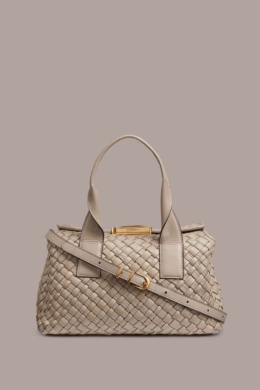 AMAGANSETT WOVEN LEATHER SATCHEL BAG - Moth