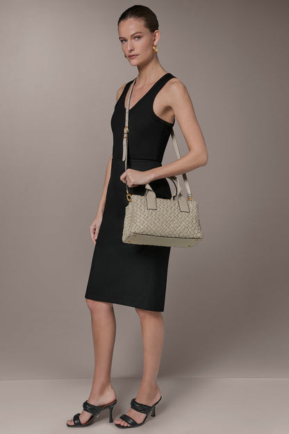 AMAGANSETT WOVEN LEATHER SATCHEL BAG - Moth
