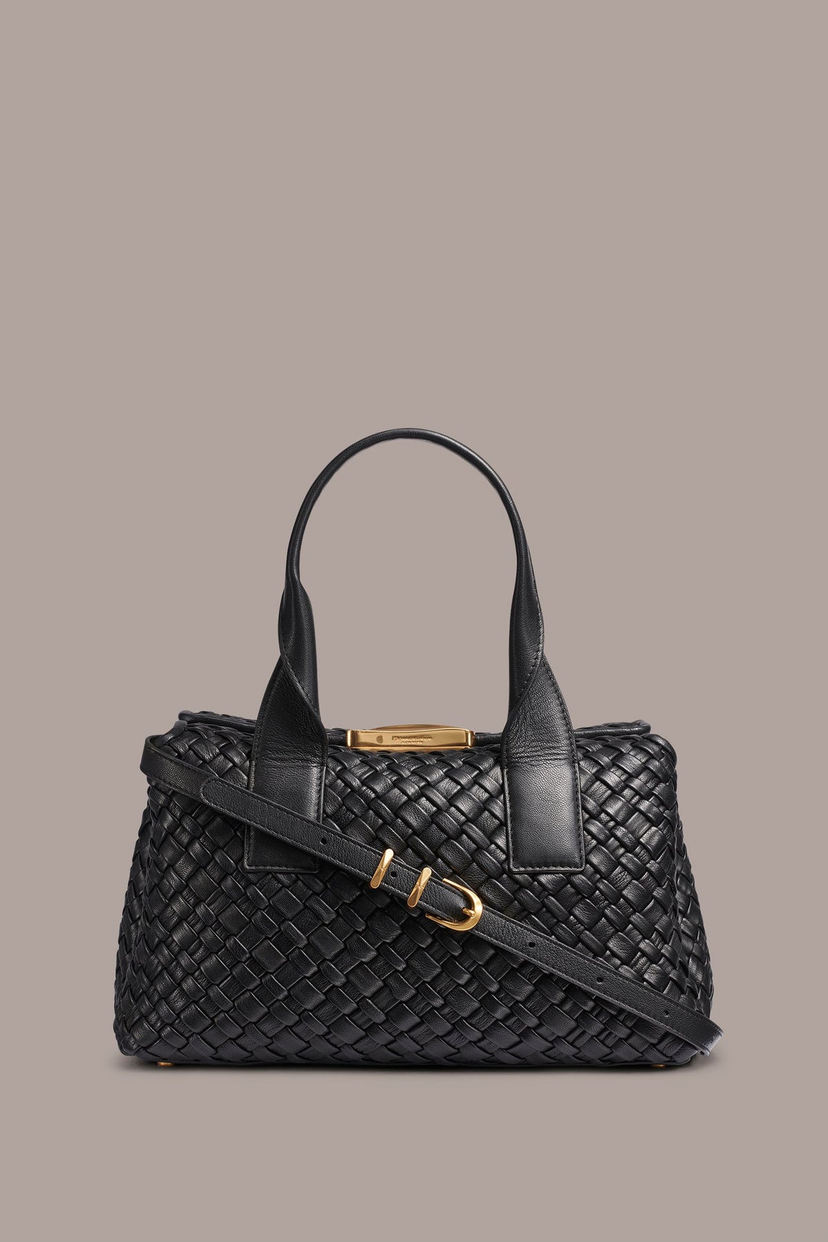 AMAGANSETT WOVEN LEATHER SATCHEL BAG - Black / Gold