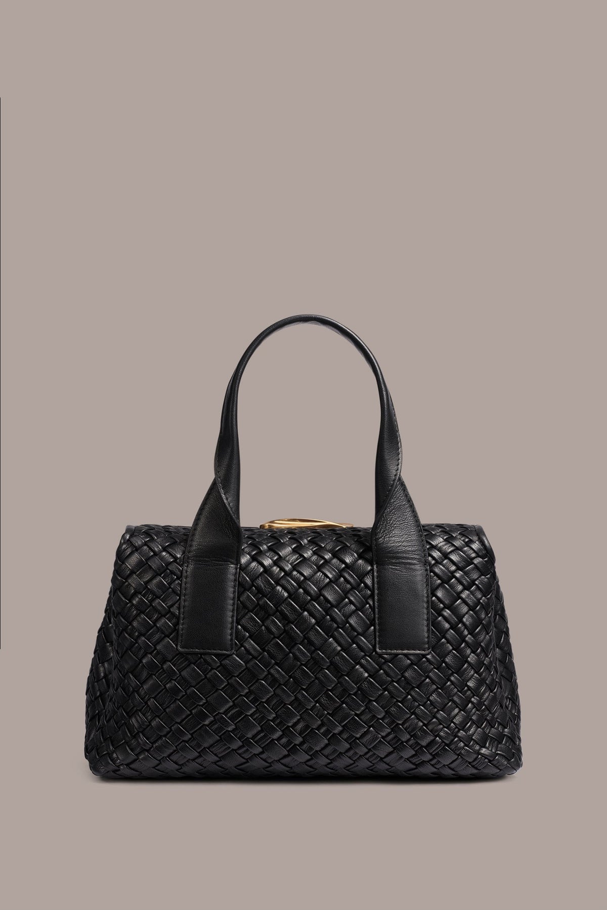 AMAGANSETT WOVEN LEATHER SATCHEL BAG - Black / Gold