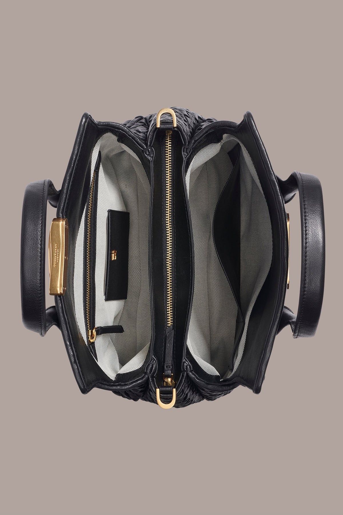 AMAGANSETT WOVEN LEATHER SATCHEL BAG - Black / Gold