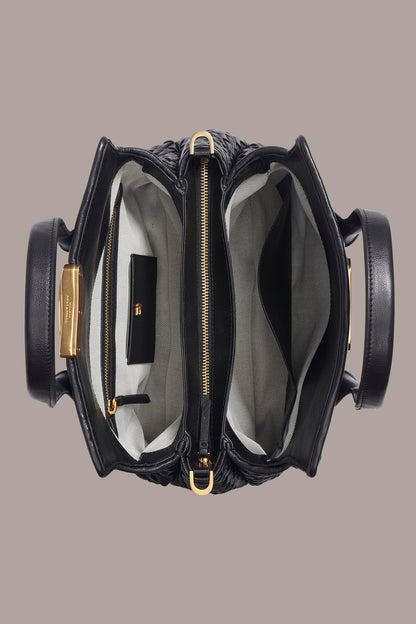 AMAGANSETT WOVEN LEATHER SATCHEL BAG - Black / Gold