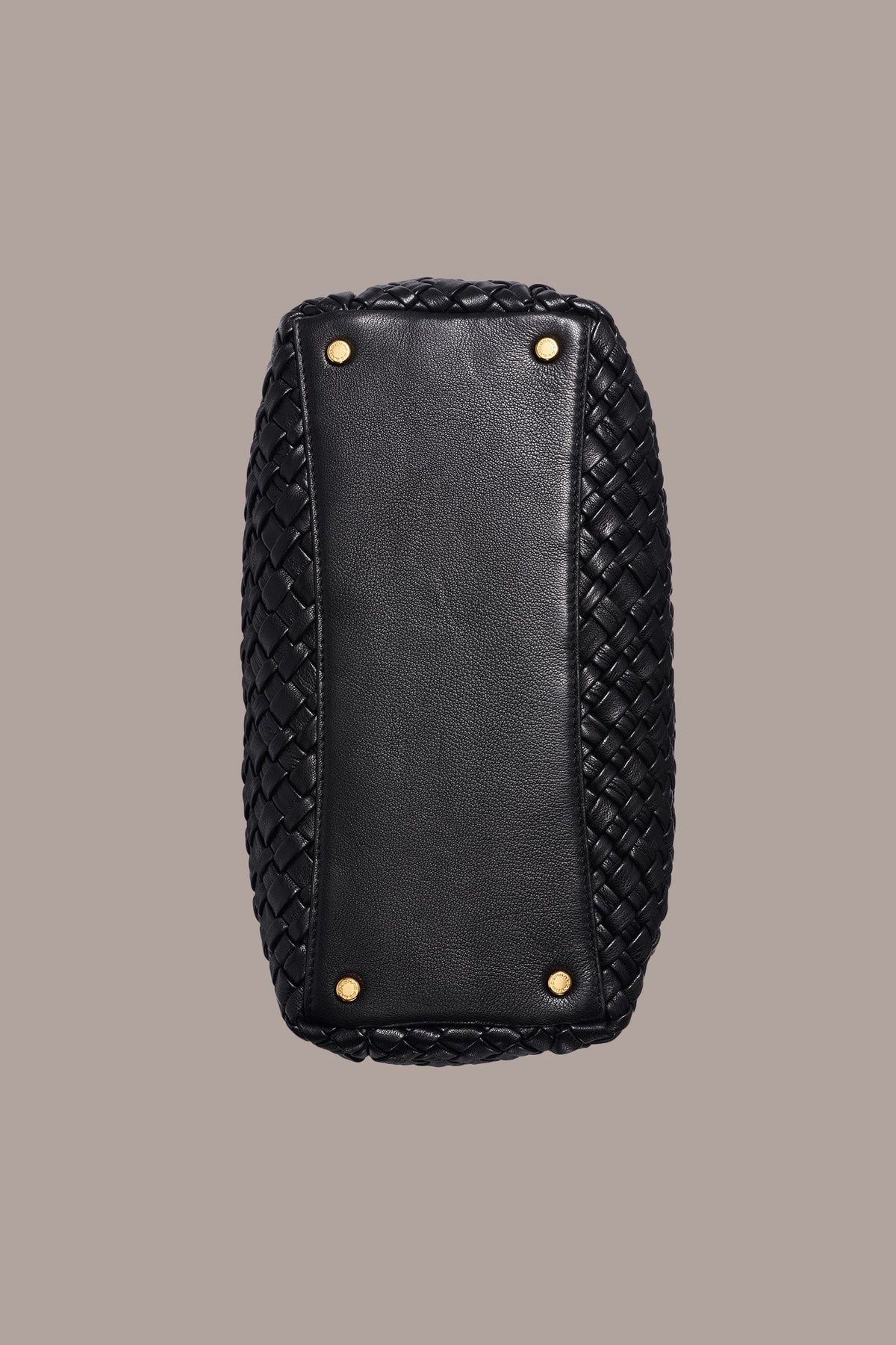 AMAGANSETT WOVEN LEATHER SATCHEL BAG - Black / Gold