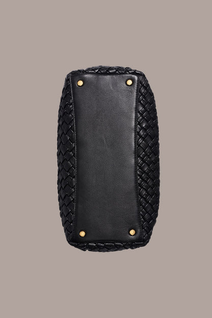AMAGANSETT WOVEN LEATHER SATCHEL BAG - Black / Gold