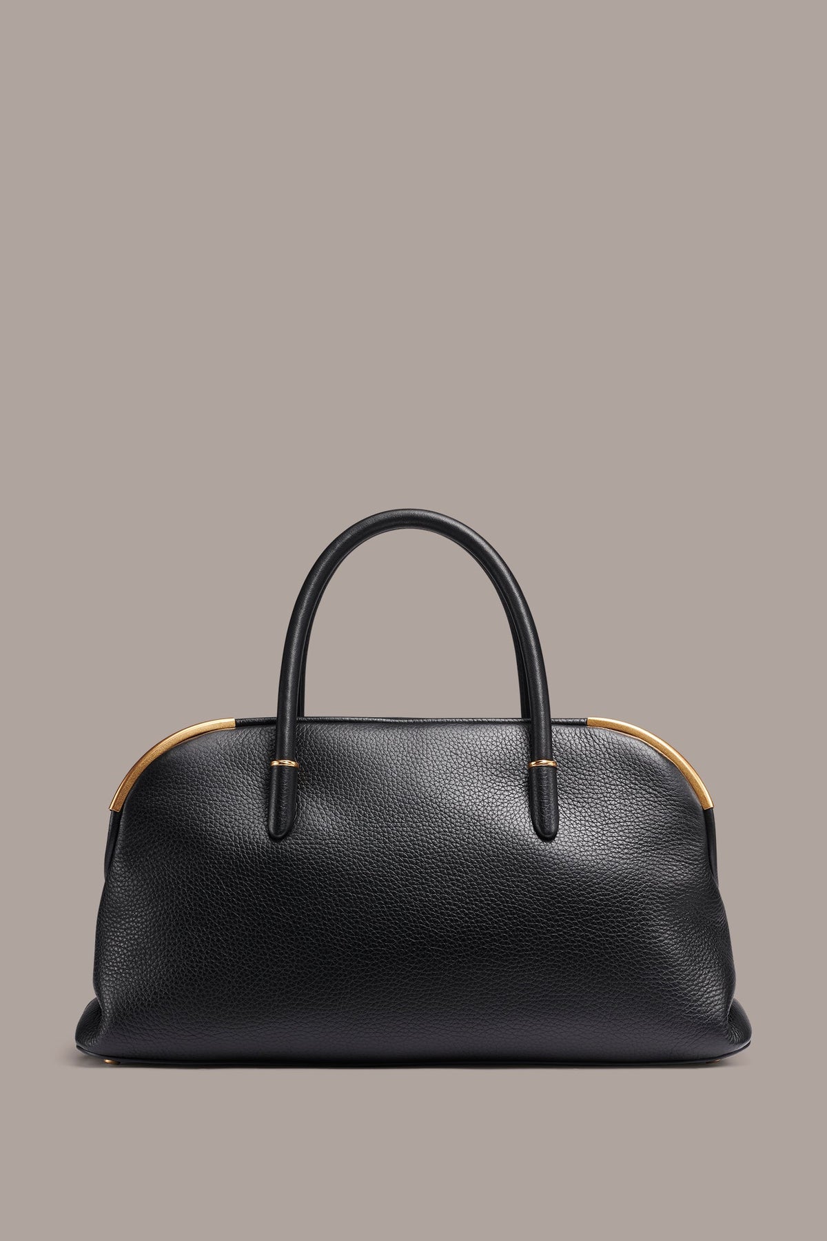SATIN LEATHER SATCHEL - Black / Gold