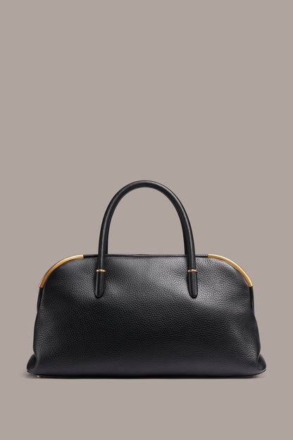 SATIN LEATHER SATCHEL - Black / Gold