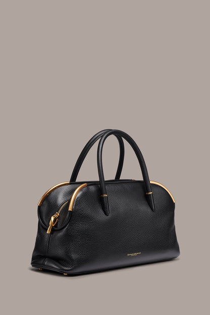 SATIN LEATHER SATCHEL - Black / Gold