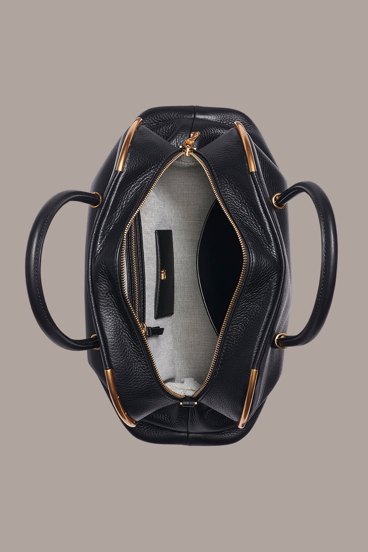 SATIN LEATHER SATCHEL - Black / Gold