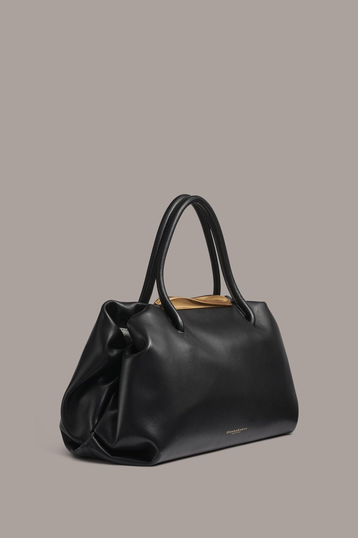 POPLIN LEATHER SATCHEL BAG - Black / Gold