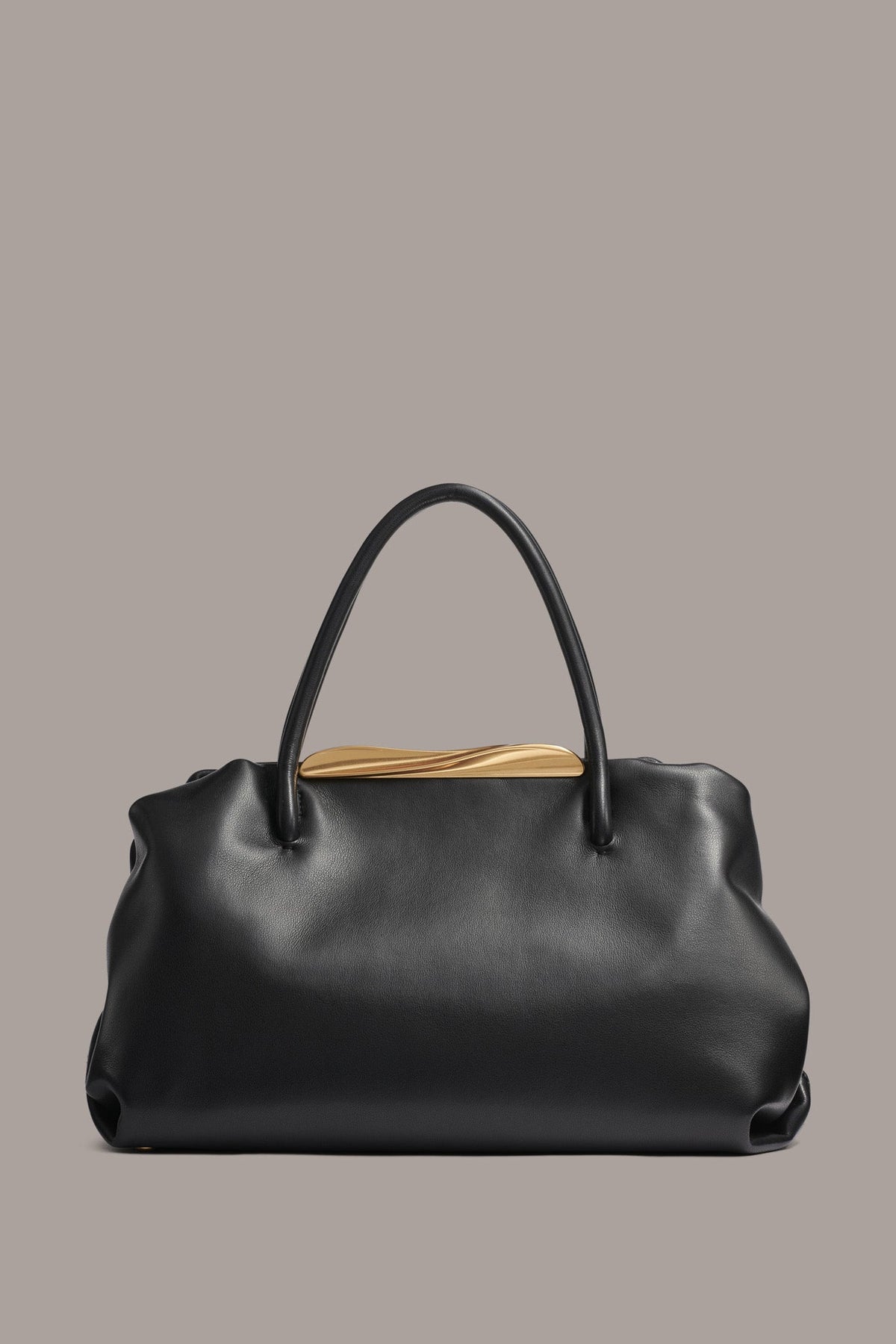POPLIN LEATHER SATCHEL BAG - Black / Gold