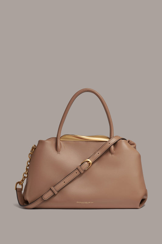 POPLIN LEATHER SATCHEL BAG - Toasted Almond