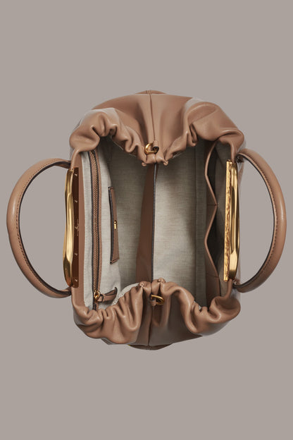 POPLIN LEATHER SATCHEL BAG - Toasted Almond