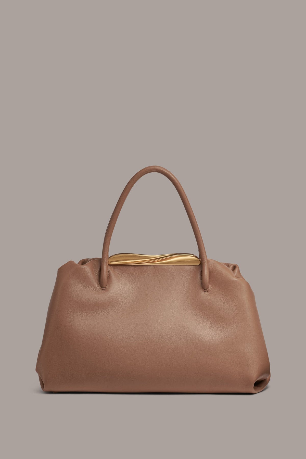 POPLIN LEATHER SATCHEL BAG - Toasted Almond