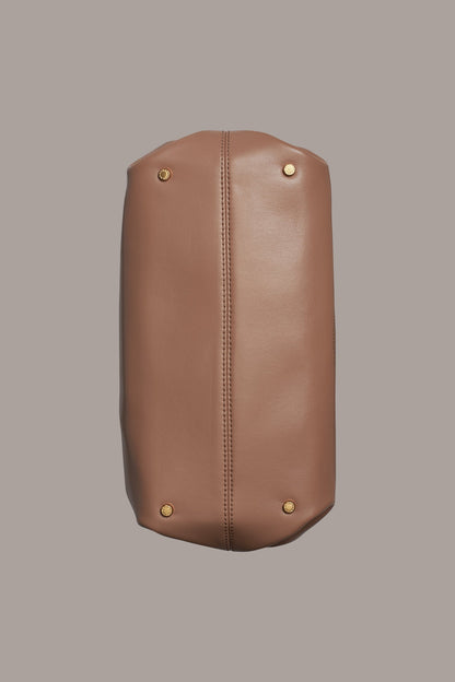 POPLIN LEATHER SATCHEL BAG - Toasted Almond