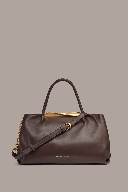 POPLIN LEATHER SATCHEL BAG - Umber
