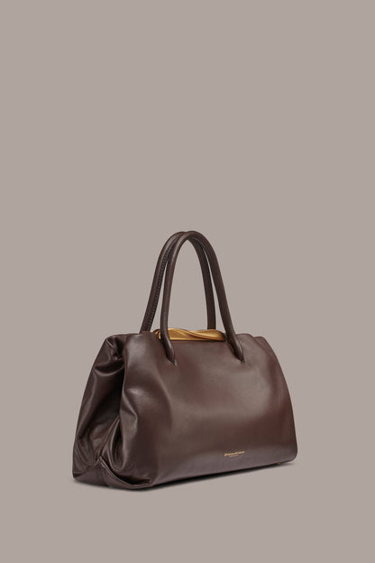 POPLIN LEATHER SATCHEL BAG - Umber