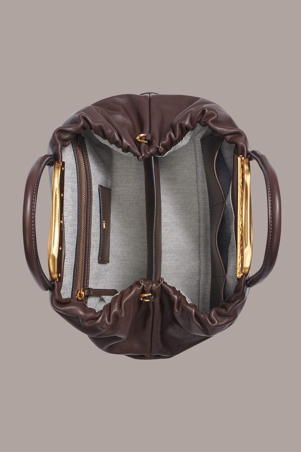 POPLIN LEATHER SATCHEL BAG - Umber