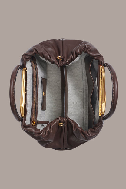 POPLIN LEATHER SATCHEL BAG - Umber