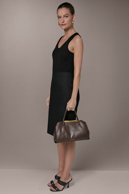 POPLIN LEATHER SATCHEL BAG - Umber