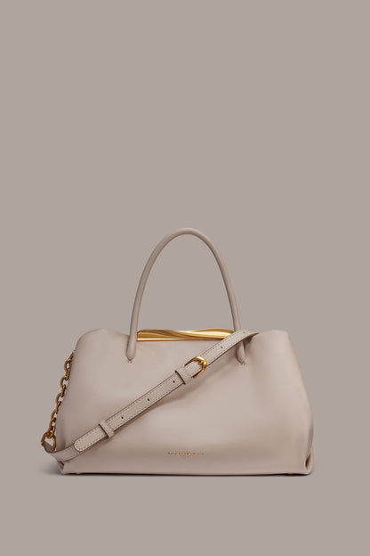 POPLIN LEATHER SATCHEL BAG - Sand