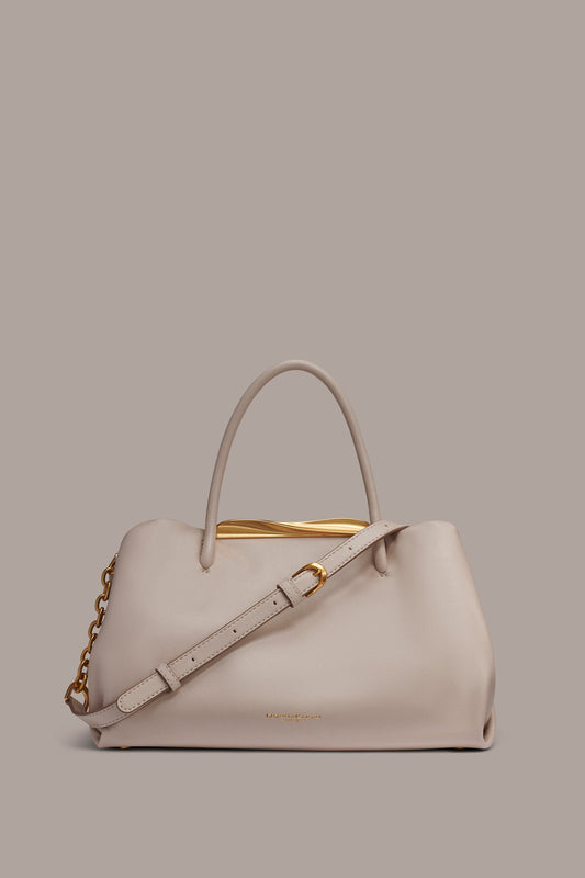 POPLIN LEATHER SATCHEL BAG - Sand