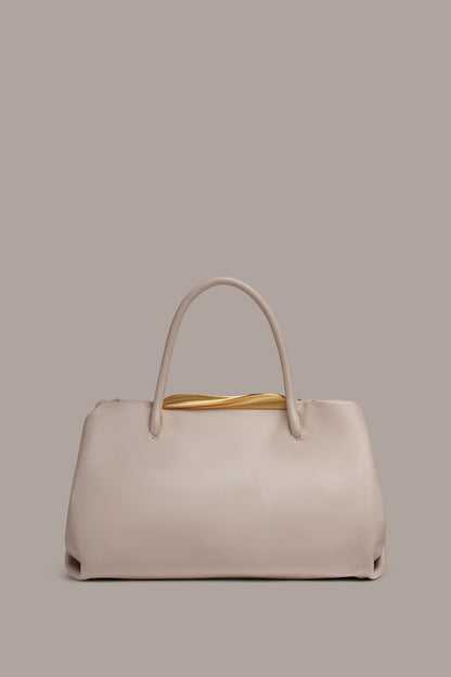 POPLIN LEATHER SATCHEL BAG - Sand