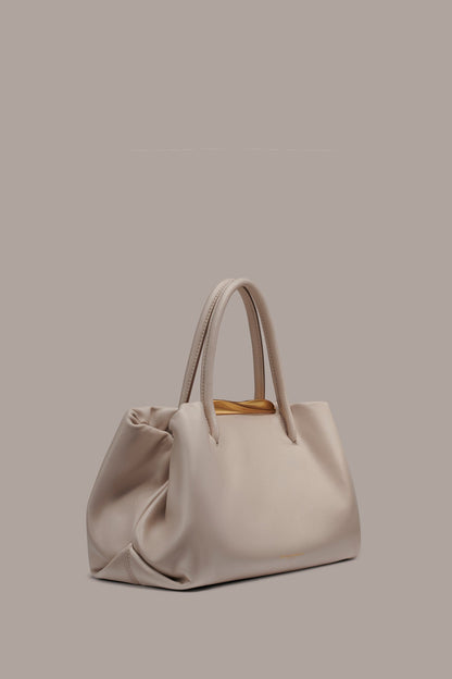 POPLIN LEATHER SATCHEL BAG - Sand