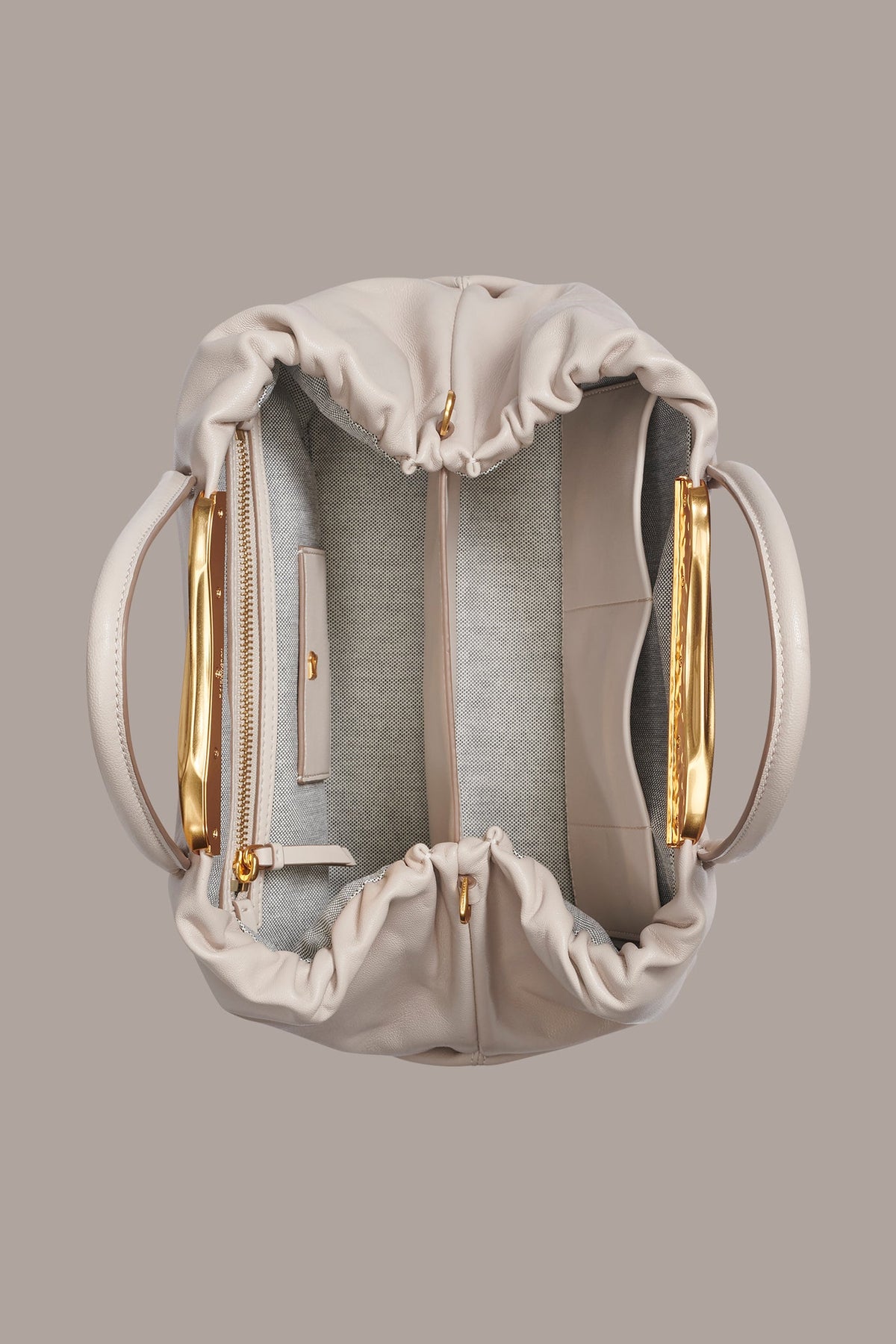 POPLIN LEATHER SATCHEL BAG - Sand
