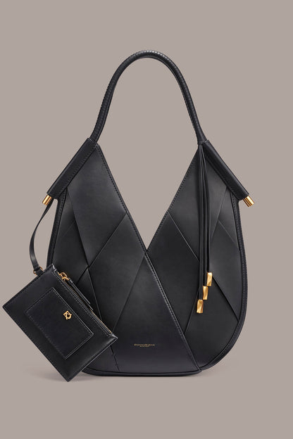 BALDWIN WOVEN LEATHER MINI SHOULDER BAG - Black / Gold
