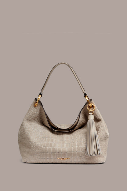 GLENWOOD CROC-EFFECT SUEDE SHOULDER BAG - Moth